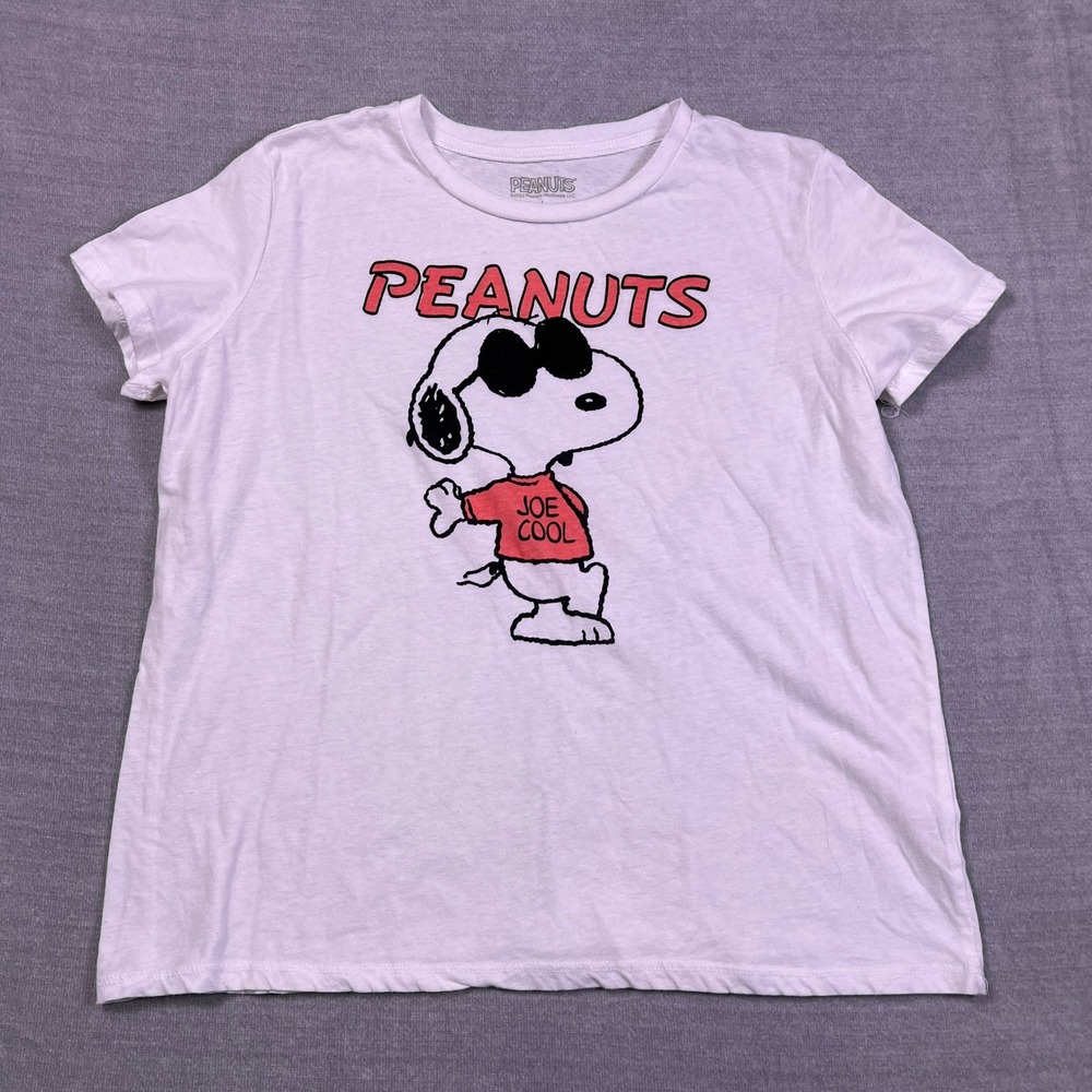 Peanuts Joe Cool‎ Snoopy Graphic Short Sleeve T-Shirt Kids LG White Cotton Blend